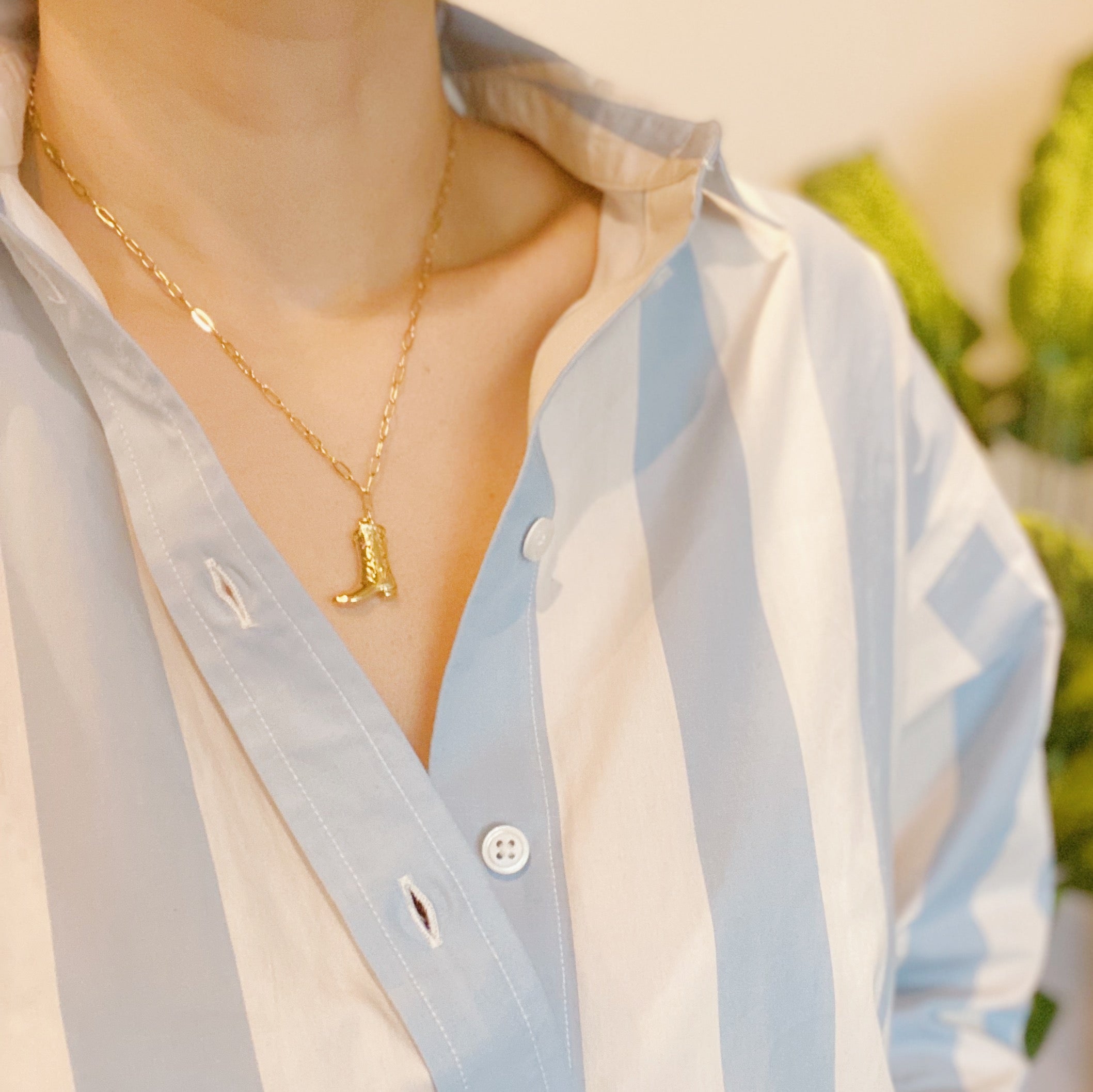 Golden Cowgirl Boot Necklace-1