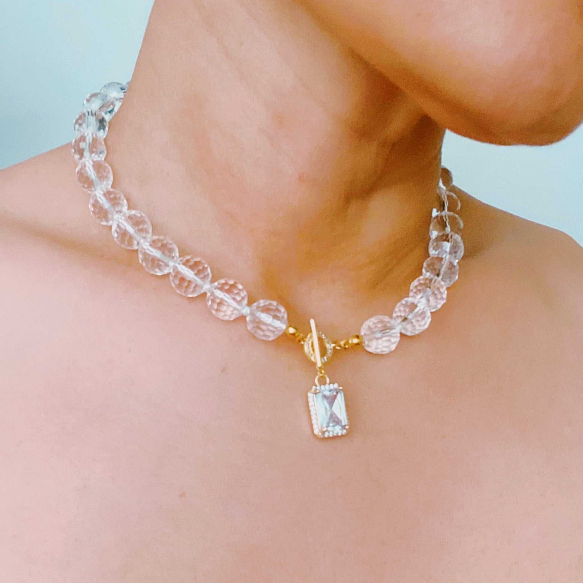 Clear Crystal Ball Chain Necklace-4