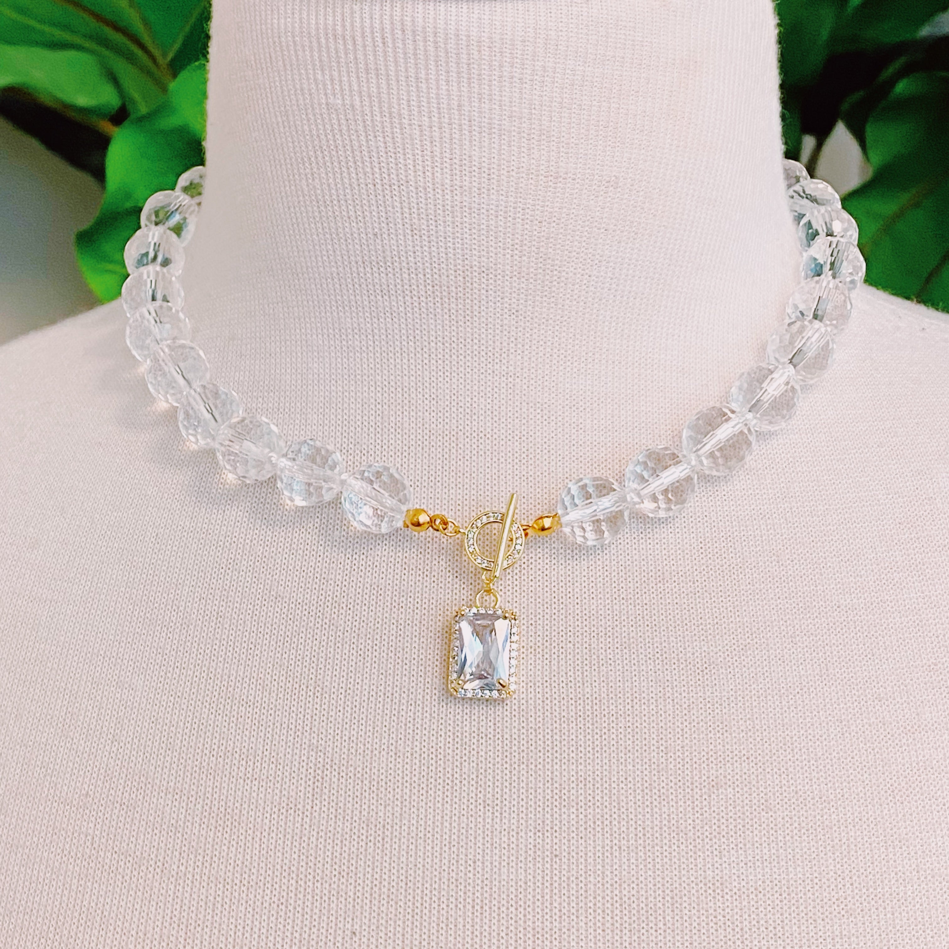Clear Crystal Ball Chain Necklace-3