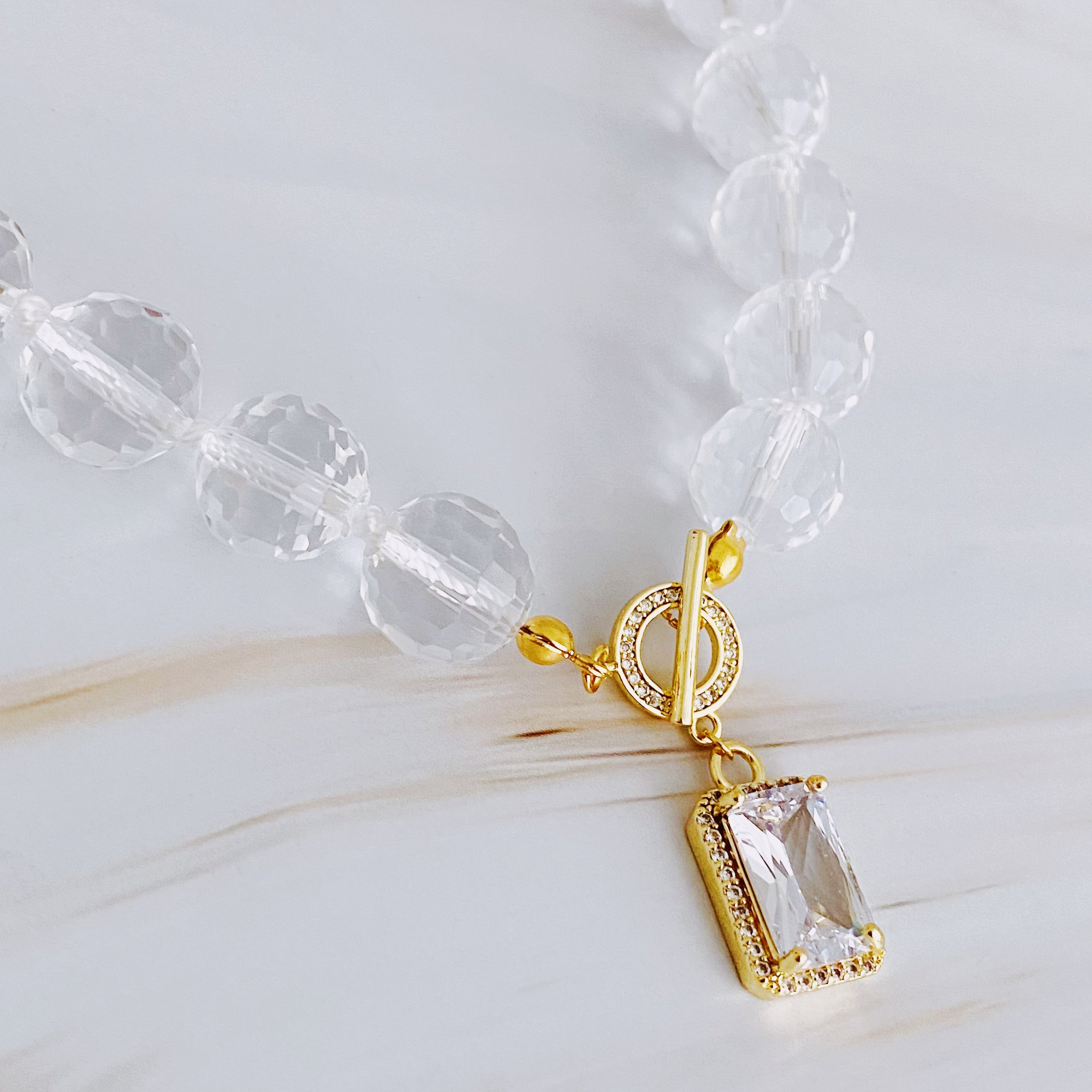 Clear Crystal Ball Chain Necklace-0