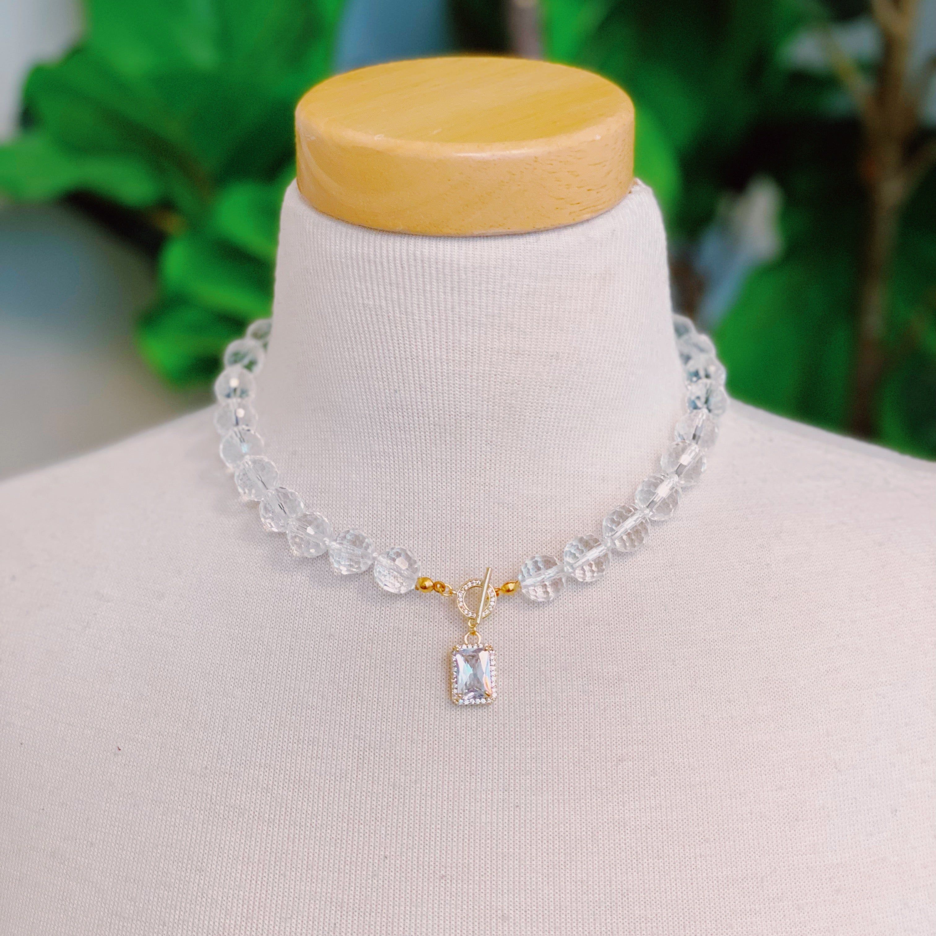 Clear Crystal Ball Chain Necklace-2